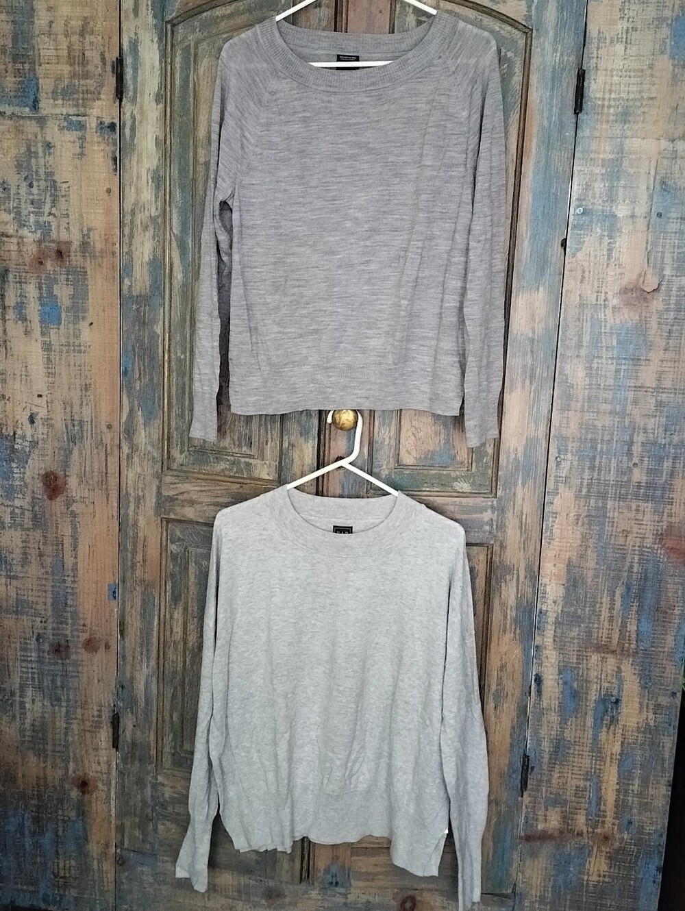 2 GAP Gray Crewneck Sweaters 1 Merino Wool, 1 Cotton Blend, Medium